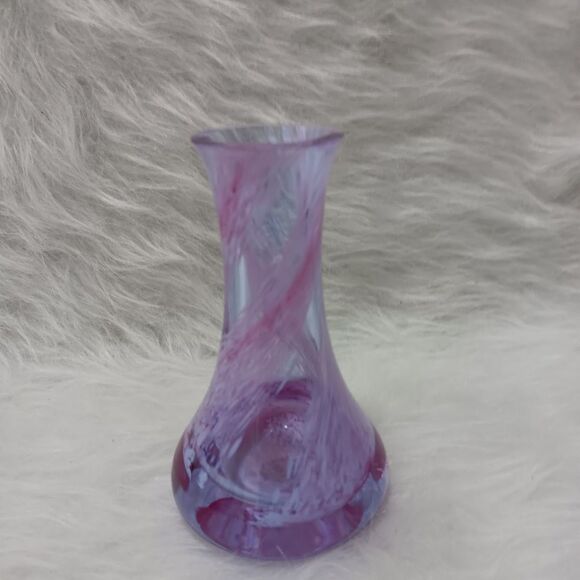 Art Glass Bud  Vase  swirling lilac and white glass - Picture 1 of 7